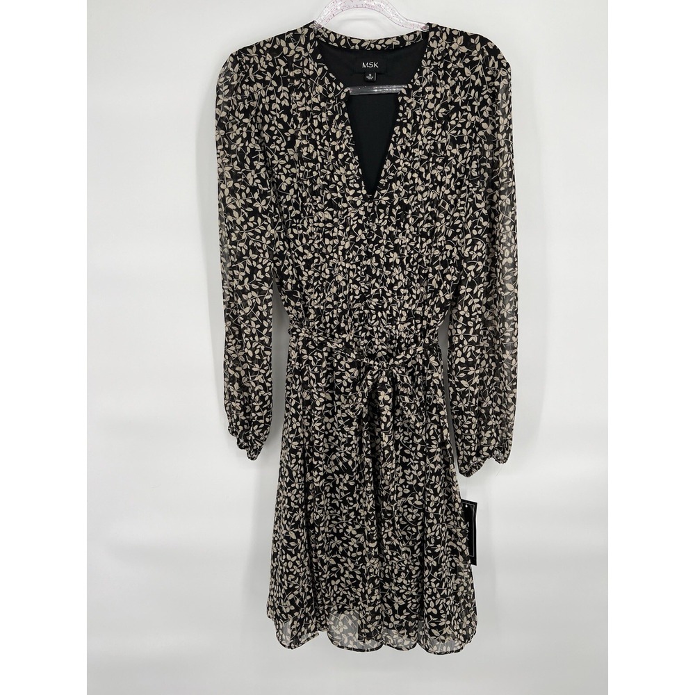 MSK Dress Sheer Overlay‎ Black with Brown Leaves Womens Sz 18 NWT Org $79